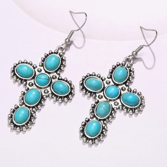 NEW BRAND NO BOUNDARIES WESTERN JEWELRY BOHO VINTAGE  TURQUOI EARRINGS - Picture 1 of 14